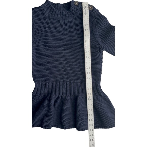 La Vie‎ Rebecca Taylor Navy Blue Peplum Knit Sweater Top Button Detail - Picture 8 of 9